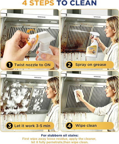 Heavy Duty Kitchen Degreaser Spray with Foam Sprayer, 16.9 Fl Oz | Multi-Purpose Grease Remover, Safe Non-Corrosive Formula, Works For Range Hood, Stove, Countertop, Microwave
