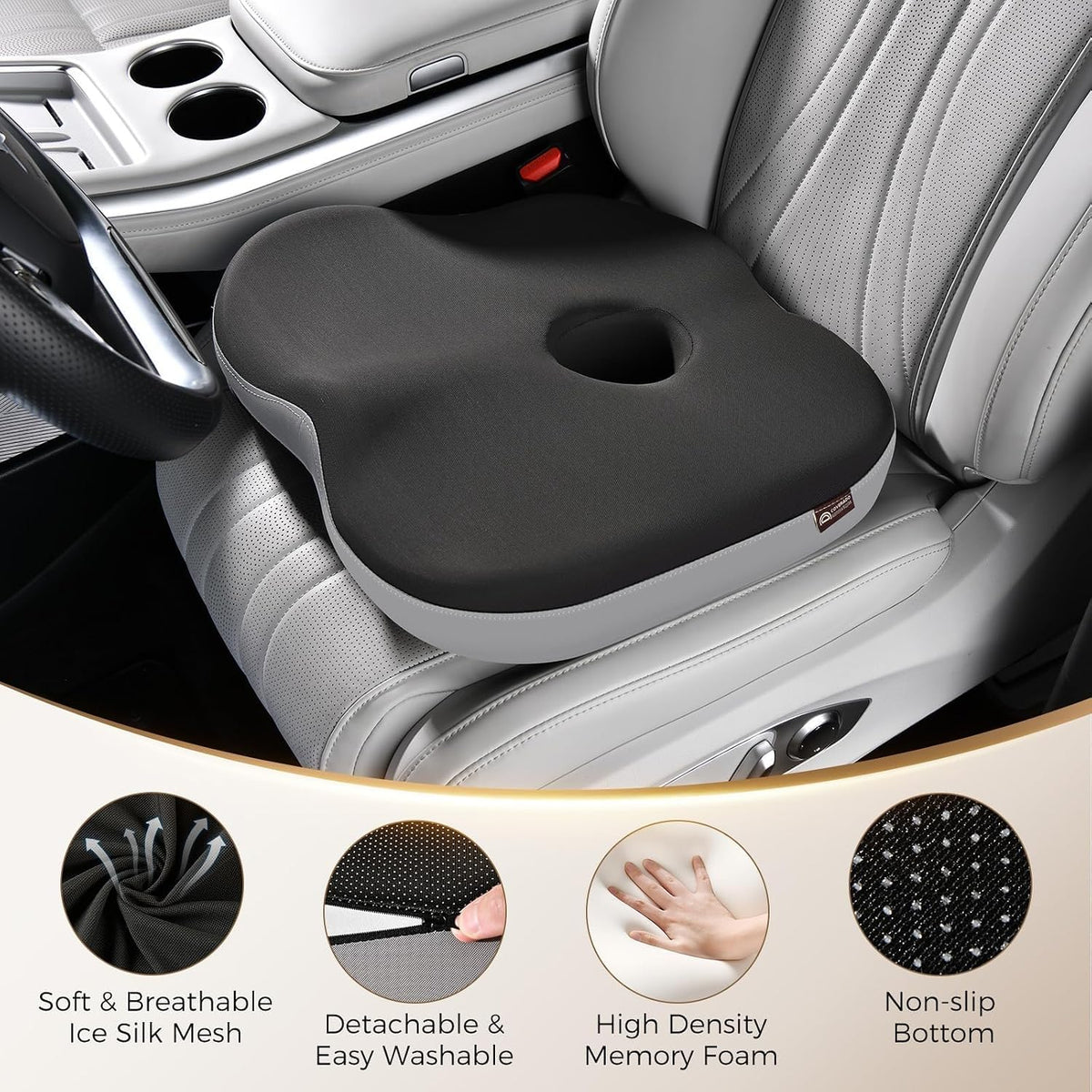 Coverado Lumbar Support Pillow and Seat Cushions for Office Chairs, Memory Foam Orthopedic Coccyx Cushion for Tailbone Pain Cushion Pillow & Back Pain Pressure Relief Seat Cushion Coffee&Beige