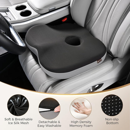 Coverado Lumbar Support Pillow and Seat Cushions for Office Chairs, Memory Foam Orthopedic Coccyx Cushion for Tailbone Pain Cushion Pillow & Back Pain Pressure Relief Seat Cushion Coffee&Beige