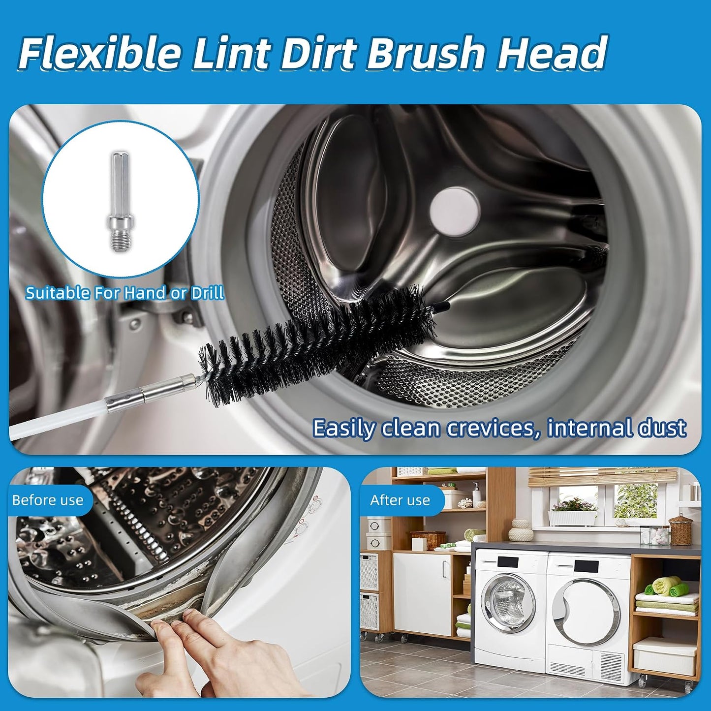 15 Feet Dryer Vent Cleaning Brush Kit, Multi-Scene Durability Chimney Brush with Flexible Nylon Rod, Multi-Purpose lint Cleaning Brush for Drill,Chimneys, fireplaces, Ventilation ducts