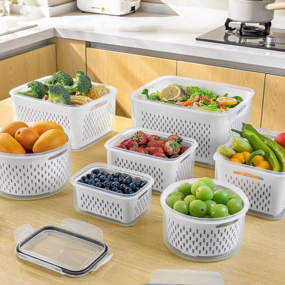 Fruit Storage Containers for Fridge with Removable Colander 10 | Airtight Food Storage Container Dishwasher Safe Produce Saver for Refrigerator Keep Berry Fruit Fresh Longer Large Clear