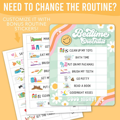 Magnetic Morning & Bedtime Routine Chart for Kids - Customizable Toddler Daily Schedule Board with Dry Erase Surface, Stickers & Marker, Build Habits with Visual Checklists, Boho Theme