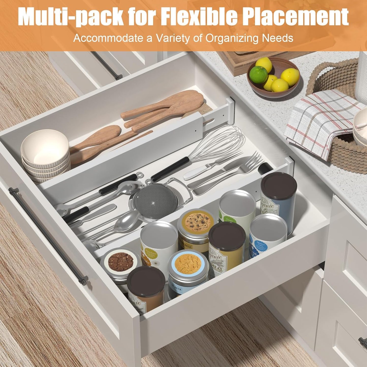 Bamboo Drawer Dividers, Adjustable Drawer Organizers, Fits 12.6–16" Drawers | 2.5" High, 4 Pack Expandable Drawer Separators for Kitchen, Nursery, Dressers & Office Storage, Natural