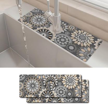 24" X 5.5" Kitchen Sink Splash Guard Faucet Mat Mandala Super Absorbent Fast Drying Faucet Guard & Draining Mat Sink Splash Guard Behind Faucet for Kitchen, Bathroom