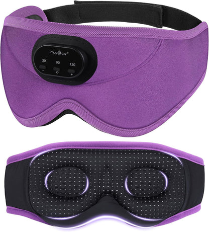 MUSICOZY Sleep Headphones Bluetooth 5.4 with Smart Timer 3D Eye Mask | Auto Shut Off Timer, 14-Hour Playtime, 100% Blackout, Removable Module Washable Design for Sleeping Travel and Meditation