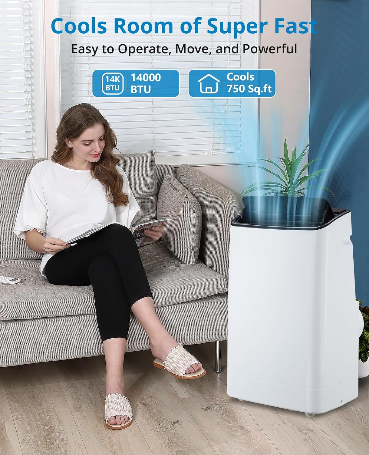 Garvee 14,000 BTU Portable Air Conditioner, 3-in-1 Portable AC for Rooms | Fast & Quiet Cooling for Rooms up to 750 Sq.Ft, Remote Control, LED Display Panel, Included Easy Install Window Kit