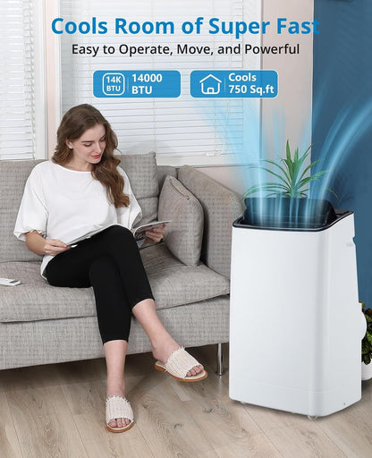 Garvee 14,000 BTU Portable Air Conditioner, 3-in-1 Portable AC for Rooms | Fast & Quiet Cooling for Rooms up to 750 Sq.Ft, Remote Control, LED Display Panel, Included Easy Install Window Kit