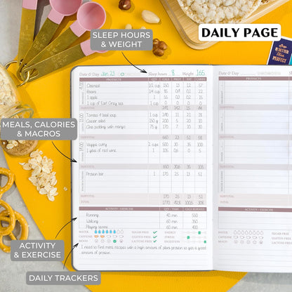 Legend Food Journal, Weight Loss & Meal Tracking Diary 5.8x8.3 Hot Pink