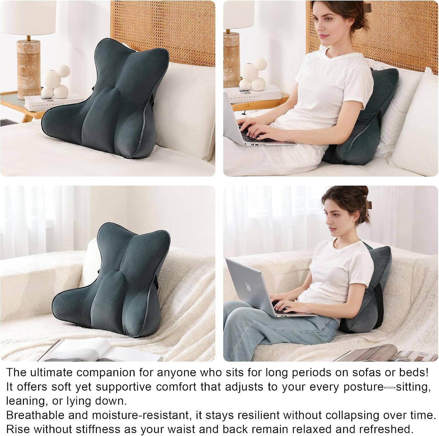 Lumbar Support Pillow(Pat. Pend) – Multi-Functional Ergonomic Back Cushion for Sofa Chair, Car Seat & Sofa, Reading Pillow with Firm Multi-Zone Support to Relieve Lower Back Pain, Misty White