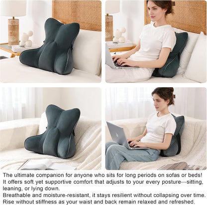 Lumbar Support Pillow(Pat. Pend) – Multi-Functional Ergonomic Back Cushion for Sofa Chair, Car Seat & Sofa, Reading Pillow with Firm Multi-Zone Support to Relieve Lower Back Pain, Misty White