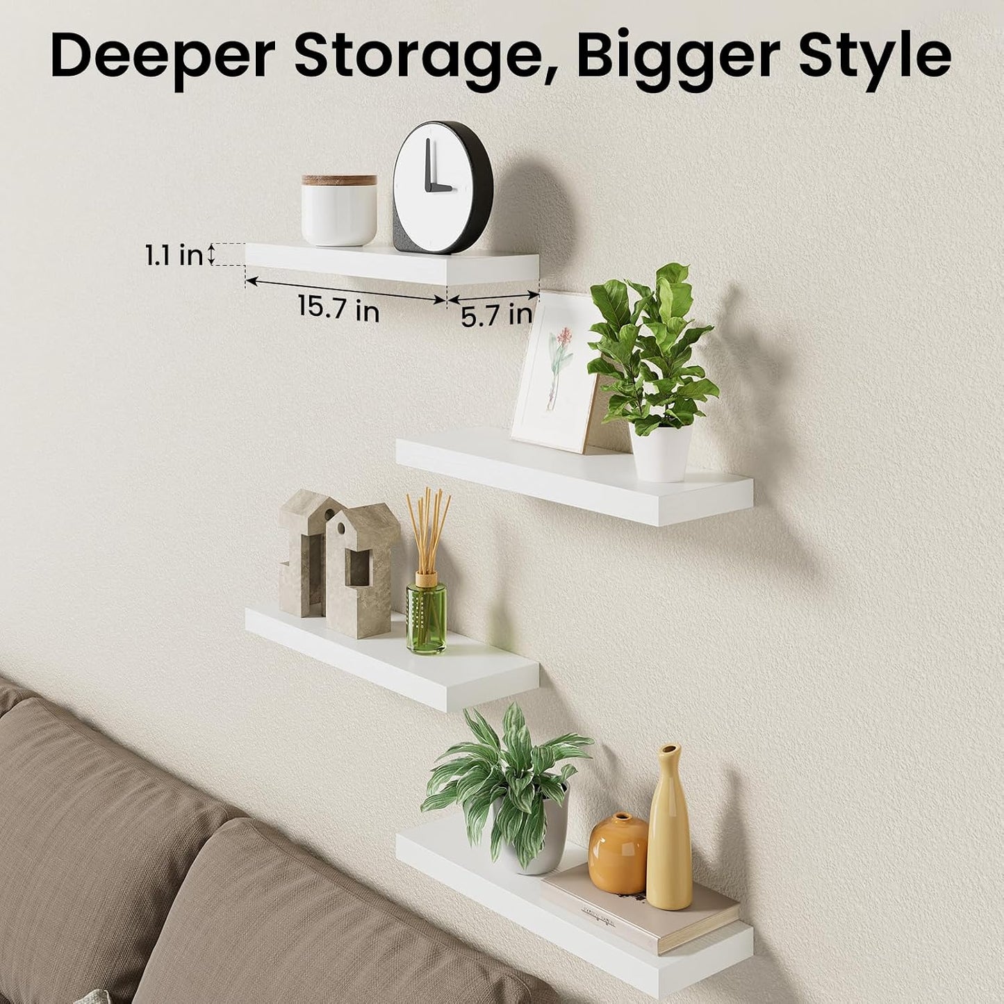 BAYKA Rustic Brown Floating Shelves 22.5in, Set of 2, Wall Mount Wood Shelf | Easy Install, 22lbs Max Load, Hidden Bracket, for Bathroom Bedroom Living Room or Kitchen, Hanging Shelf Book Decor Storage