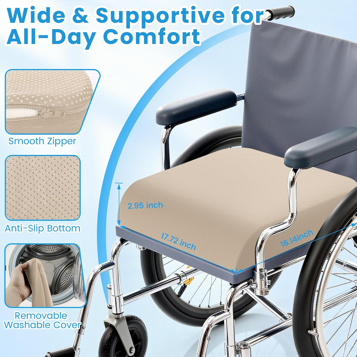 Wheelchair Seat Cushion Cooling Gel Memory Foam Chair Cushion