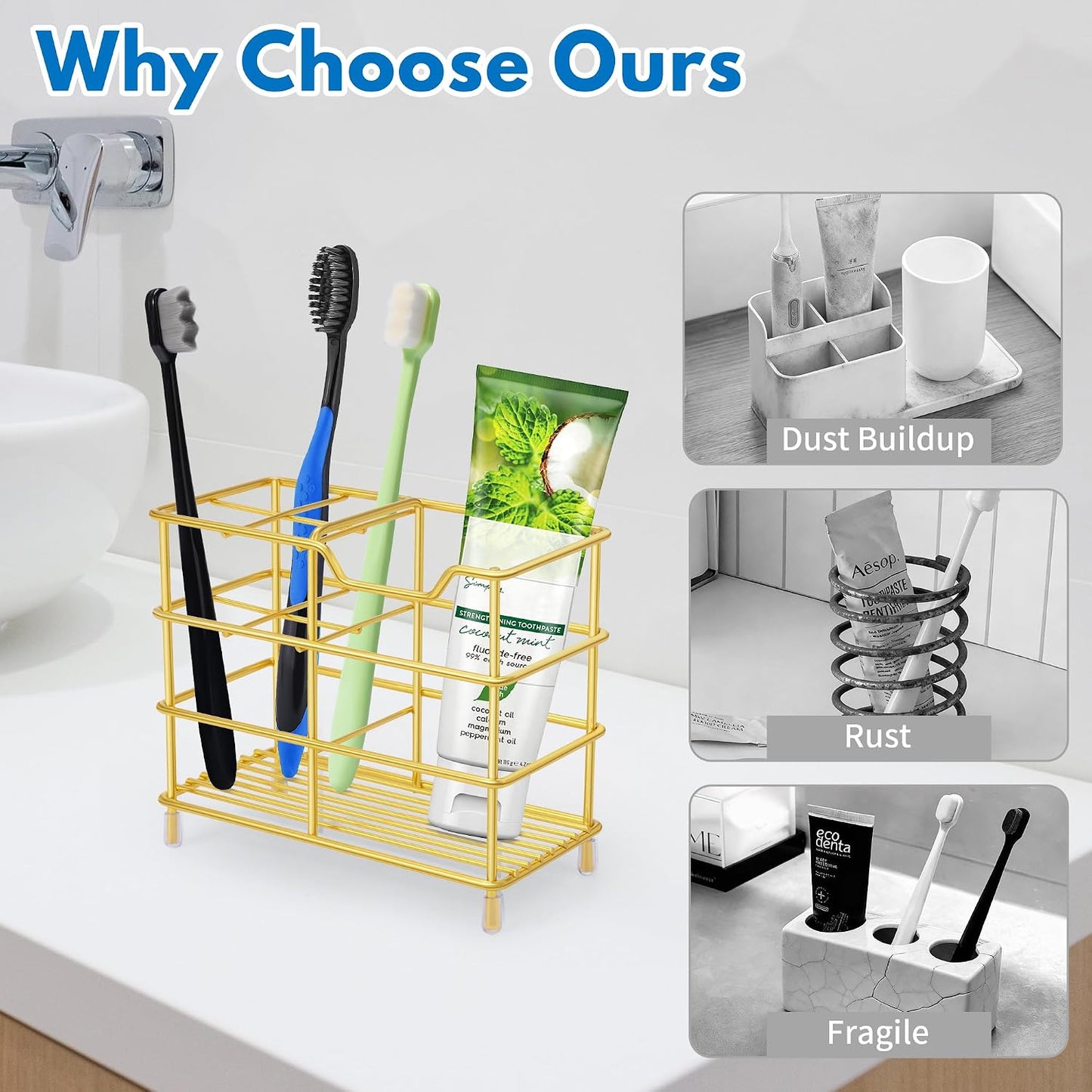 Electric Toothbrush Holders for Bathrooms 304 Stainless Steel Quick Drying | Upgrade Heavy Duty Sturdy Durable Toothpaste Holder Bathroom Organizer Storage Decor Accessories Tooth Brush Holder Caddy