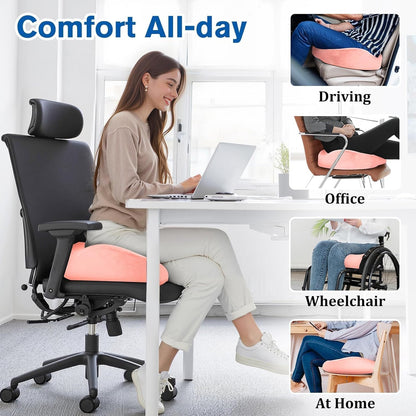 CushyOasis Seat Cushion, Gel Memory Foam Office Chair Cushions, (Black) | Chair Cushion, Anti-Slip Bottom & Removable Cover Tailbone Pain Relief Cushion, Memory Foam Seat Cushion for Office