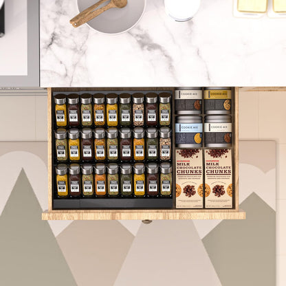 Expandable Metal Spice Drawer Organizer,3-Tier,Slanted Seasoning Jars Tray for Kitchen Cabinet Drawers Insert/Countertop (Jars not included)-3Tier,1pack/White