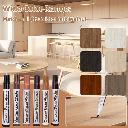 Wooden Furniture Floor Scratch Repair Markers, Wood Touch Up Markers with Sharpener, Furniture Touch Up Pens for Wood Floors, Tables, Cabinets, Doors, Quick