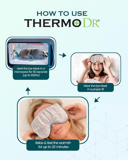 Heated Eye Mask for Dry Eyes, Stye, Blepharitis & Puffiness Relief – Microwavable Warm Compress with Soft Fleece – ThermoDR Reusable Mask for Fatigue, Strain, Sinus & Irritation – Grey