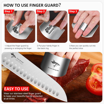 MAD SHARK 2pcs Chef Finger Guards for Cutting aid | Stainless Steel Protectors for Cutting, Avoid Hurting, Slicing and Chopping Kitchen Tools
