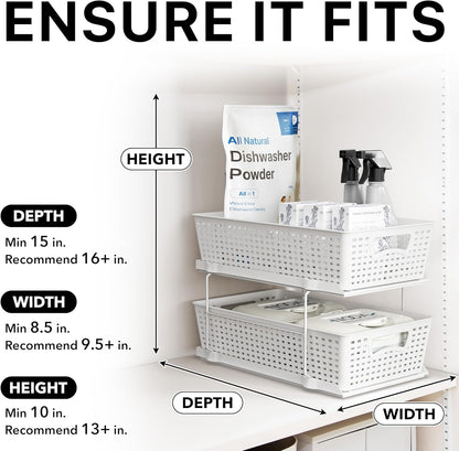 Simple Houseware 2 Tier Pull-Out Sliding Drawer Under Sink Storage, White | Great for Kitchen Bathroom Tray Shelf Organizer