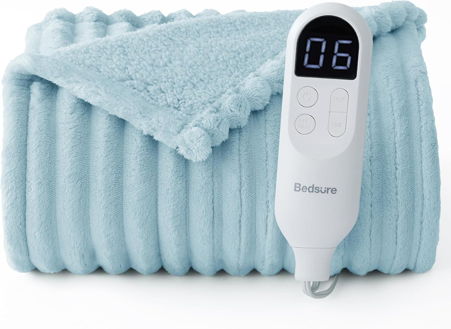 Bedsure Heated Blanket Electric Throw - Thick Striped Fast Heating Electric Blanket with Preheat Function, 6 Heat & 6 Timer (Up to 10H), 8H Auto Off, ETL Certified, Gifts for Women (50"x60", White)