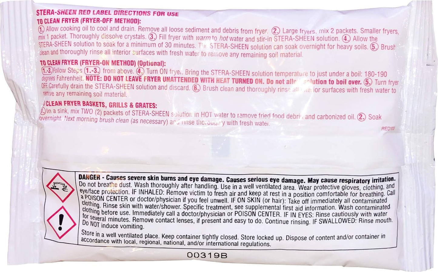 Stera Sheen Fryer Cleaner, 24 x 6 oz. Pkts, Stera Red Label Food Grade Fryer Cleaning Powder, Fryer Boil Out, Easy Use Portion Packets