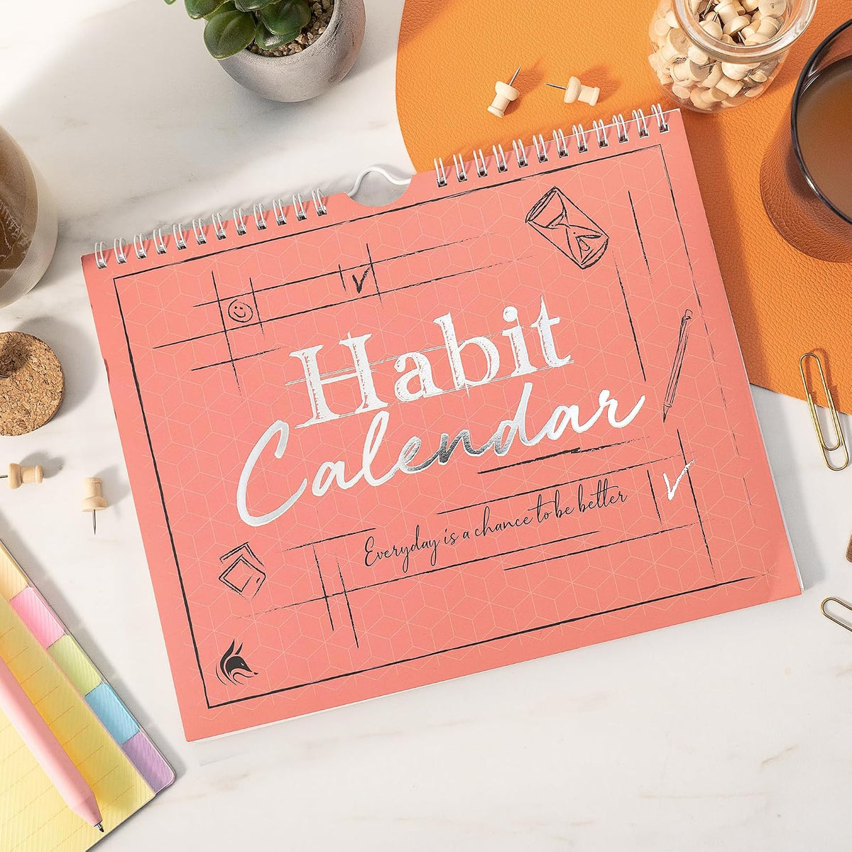 Clever Fox Habit Tracker Calendar, 24-Month Daily Goal Journal Black