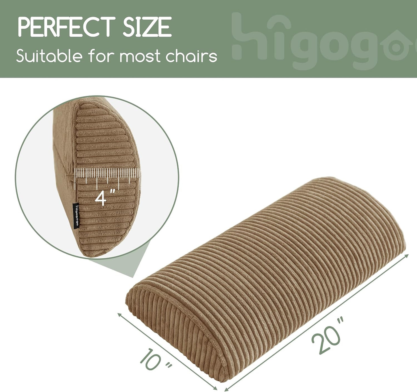 HIGOGOGO Lumbar Support Pillow for Recliner Chair/Accent Chair/Couch, Memory Foam Back Support Cushion for Elderly, Recliner Cushions for Back Rest, Pain Relief, Reading, Washable Cover, Brown