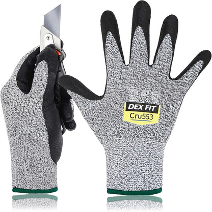 DEX FIT Level 5 Cut Resistant Gloves Cru553, 3D-Comfort Fit, Firm Grip, Thin & Lightweight, Touch-Screen Compatible, Durable, Breathable & Cool, Machine Washable; Grey L (9) 1 Pair