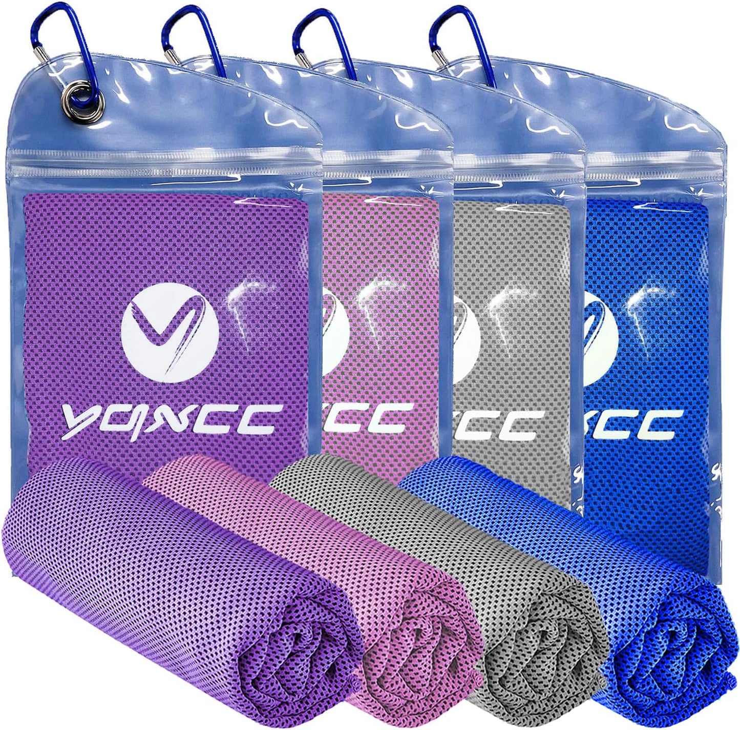 YQXCC 4 Pack Cooling Towels (47"x12"), Ice Cool Towels for Neck & Face | Soft Breathable Microfiber, Instant Cooling Neck Wraps, Ideal for Yoga, Golf, Gym, Running, Camping & Hot Weather