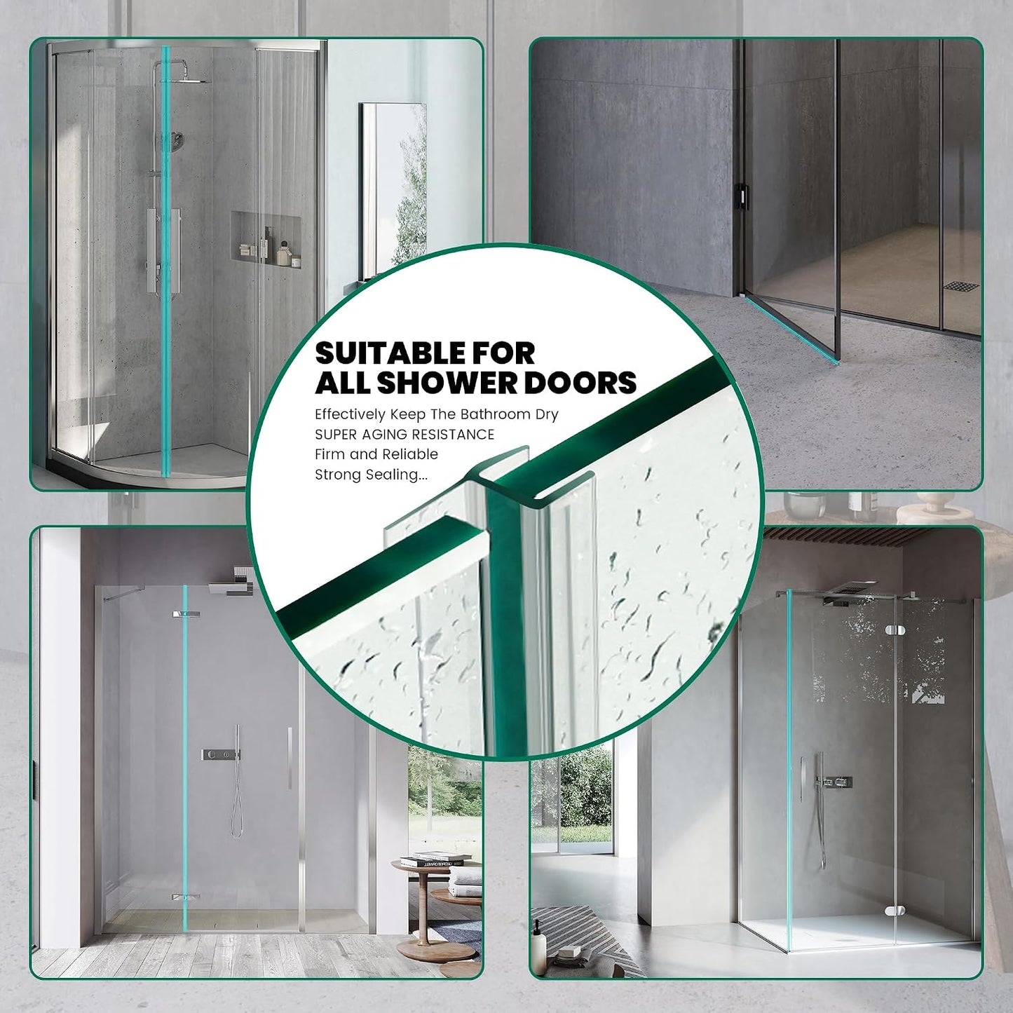 Frameless Shower Door Bottom Seal Strip for 3/8"(10mm) Thick Glass, Super Clear 36 Inch Long 2PCS Shower Door Seal, to Water Block
