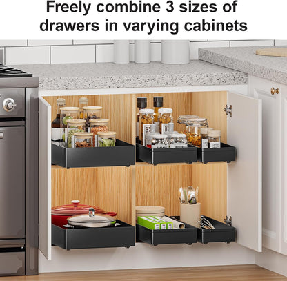 Delamu 3 Pack Pull Out Cabinet Organizer, 15.7"Deep Pull Out Drawers for Cabinets, Slide Out Drawers for Kitchen Cabinets, Bathroom Cabinet Organizer, Pantry (White)