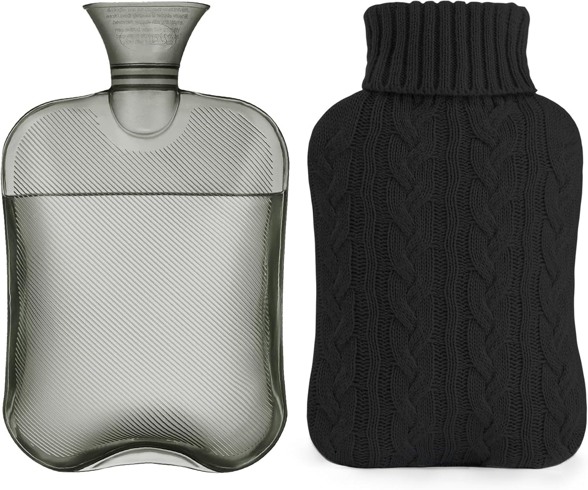 samply 2L Hot Water Bottle with Knitted Cover, Hot Water Bag, Purple