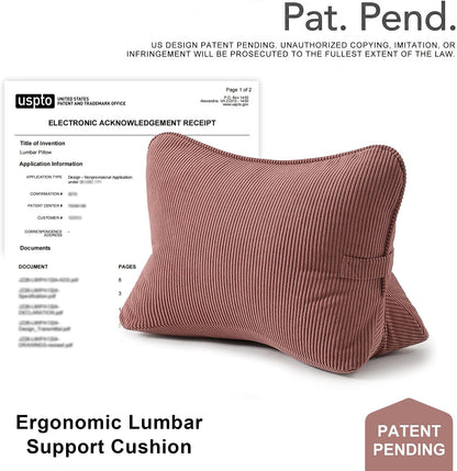 Pat. Pend. Corduroy Lumbar Support Back Pillow for Watching TV, Reading & Gaming, Ergonomic Triangle Support Cushion for Sofa, Armchair & Bed Sitting, Removable Washable Cover, Beige Gray