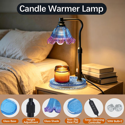 Candle Warmer Lamp with Timer Dimmable, Adjustable Candle Warmer Lamp for Jar Candles 3-Wick, Flameless Smokeless Candle Heater with 2 Bulbs, Home Decor Birthday Mothers Day for Women Mom