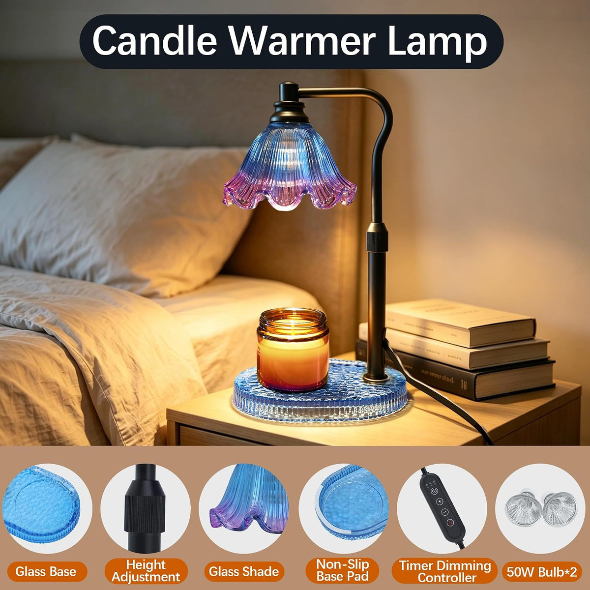 Candle Warmer Lamp with Timer and Dimmer, Adjustable Height Design