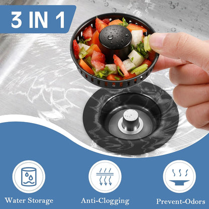 TGOSOMT Kitchen Sink Drain Strainer Stopper, Anti-Clog & Quick Drain | 3-IN-1 Design, Stainless Steel 304, Removable Strainer Basket, Corrosion & Scratch Resistant, Fits US Standard 3-1/2" Drain