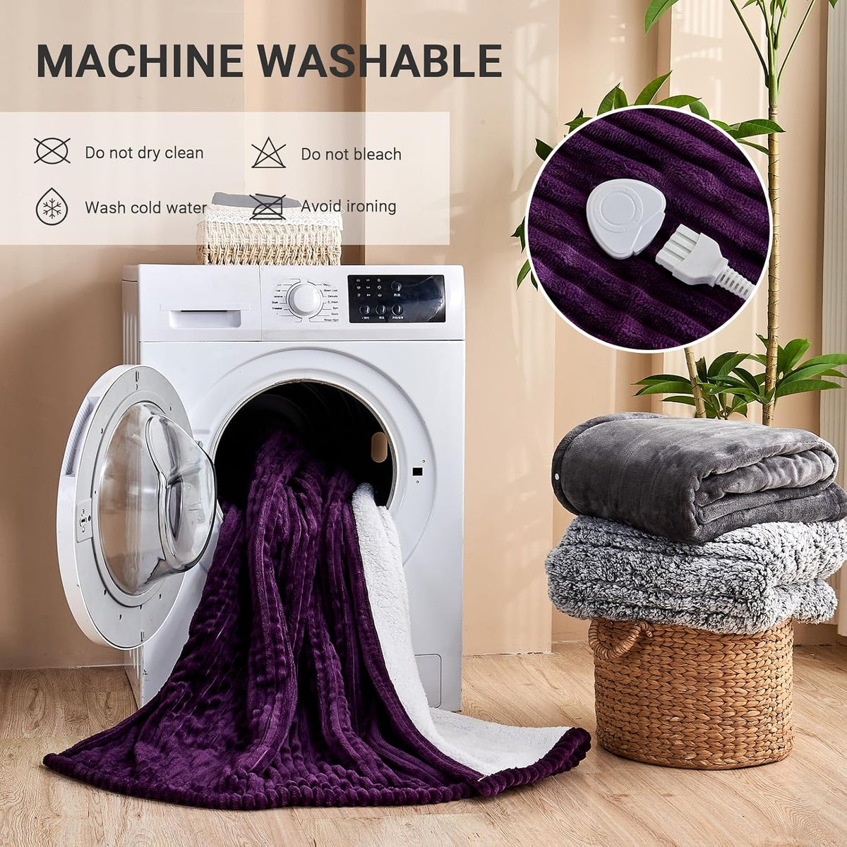 Heated Blanket Electric Throw, Soft Flannel Heating Blanket with 8 Hours Auto Off 10 Fast Heating Levels Machine Washable Sherpa Heated Blanket with Overheating Protection