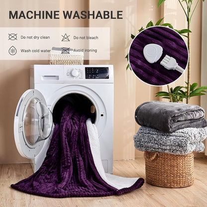 Heated Blanket Electric Throw, Soft Flannel Heating Blanket with 8 Hours Auto Off 10 Fast Heating Levels Machine Washable Sherpa Heated Blanket with Overheating Protection