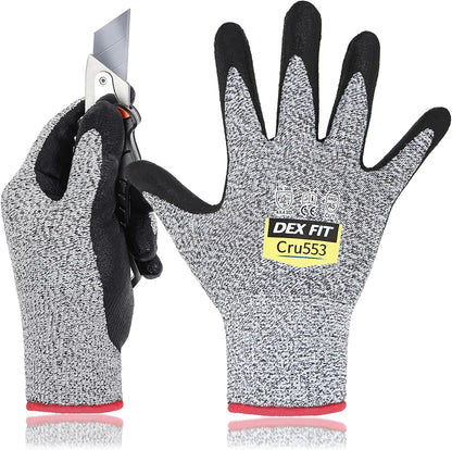 DEX FIT Level 5 Cut Resistant Gloves Cru553, 3D-Comfort Fit, Firm Grip, Thin & Lightweight, Touch-Screen Compatible, Durable, Breathable & Cool, Machine Washable; Grey L (9) 1 Pair
