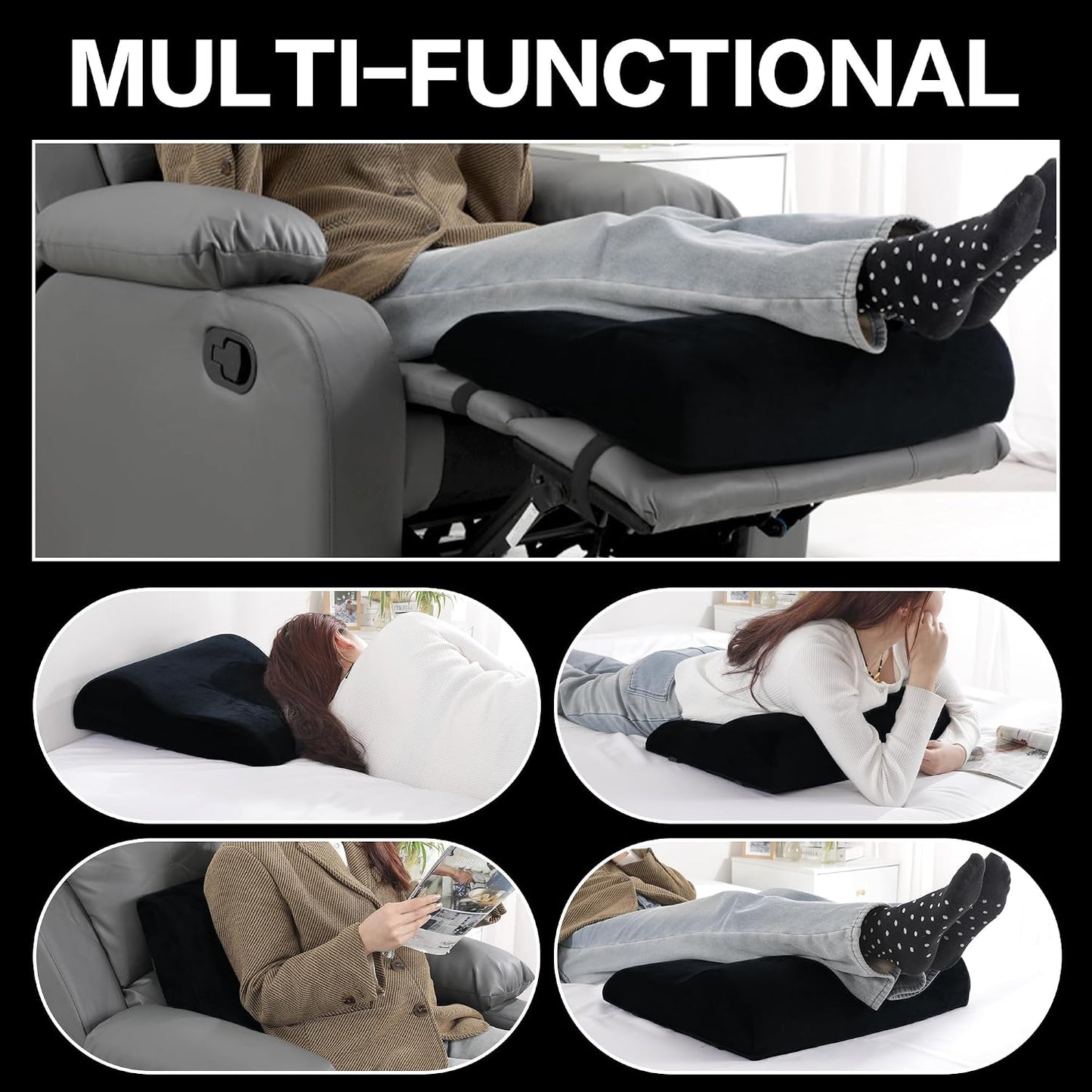 HOMBYS Extra Large Recliner Leg Pillow, Memory Foam Foot Rest Cushion Wave Shape Recliner Footrest Extender, Multi Purpose Back & Lumbar Support Pillow for Recliner, Bed, Sofa Couch,Grey