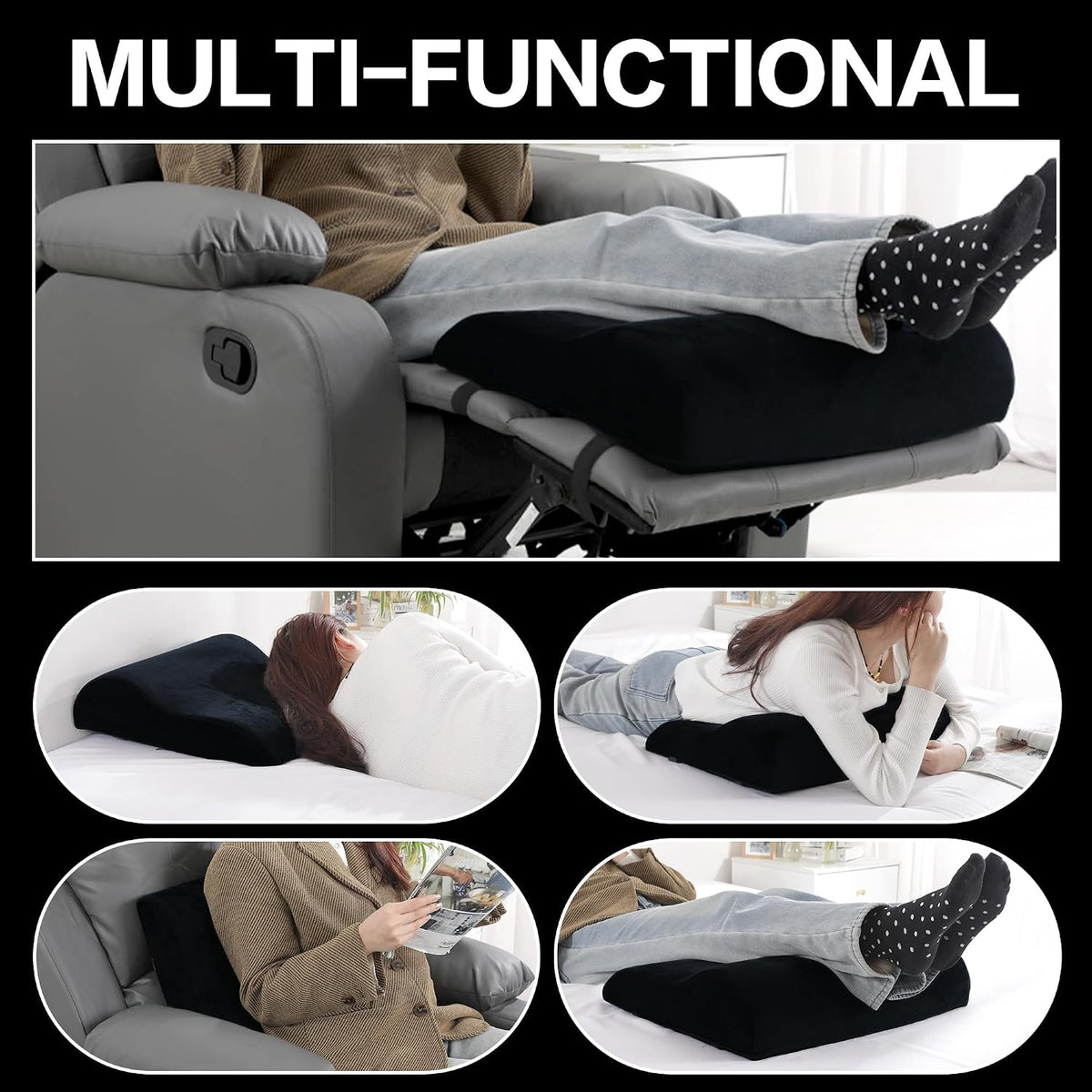 HOMBYS Extra Large Recliner Leg Pillow, Memory Foam Foot Rest Cushion Wave Shape Recliner Footrest Extender, Multi Purpose Back & Lumbar Support Pillow for Recliner, Bed, Sofa Couch,Grey