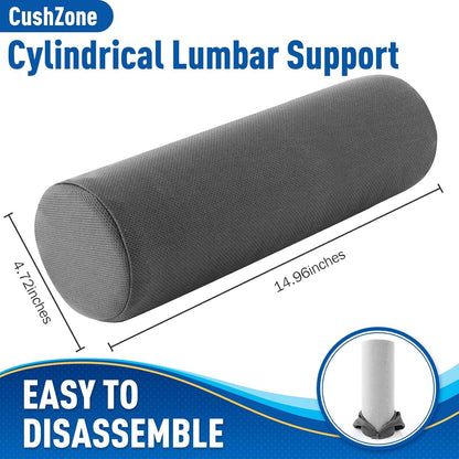CushZone Lumbar Roll Support Pillow, Memory Foam Back Cushion, Black