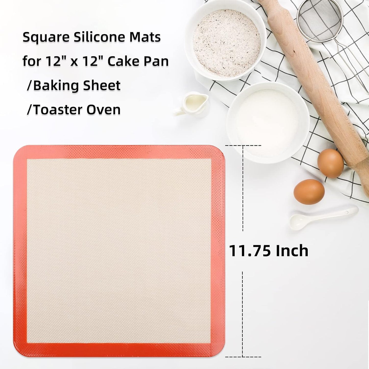 AMYONE 11x11 Silicone Baking Mat, Square Air Fryer Liner, Platinum, 2 Pack | For 11x11 Square Cake Pan/Cheesecake Pan/Toaster Oven/XL Air Fryer, Food Grade Silicone Baking Sheet Liner for Cake/Cookie