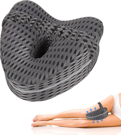 Knee Pillow for Side Sleepers - Sciatica, Hip & Back Pain Relief Pillow with Adjustable Strap, Memory Foam Leg Pillow for Side Sleeping, Spine Alignment Support for Pregnancy, Post-Surgery (Sky Blue)