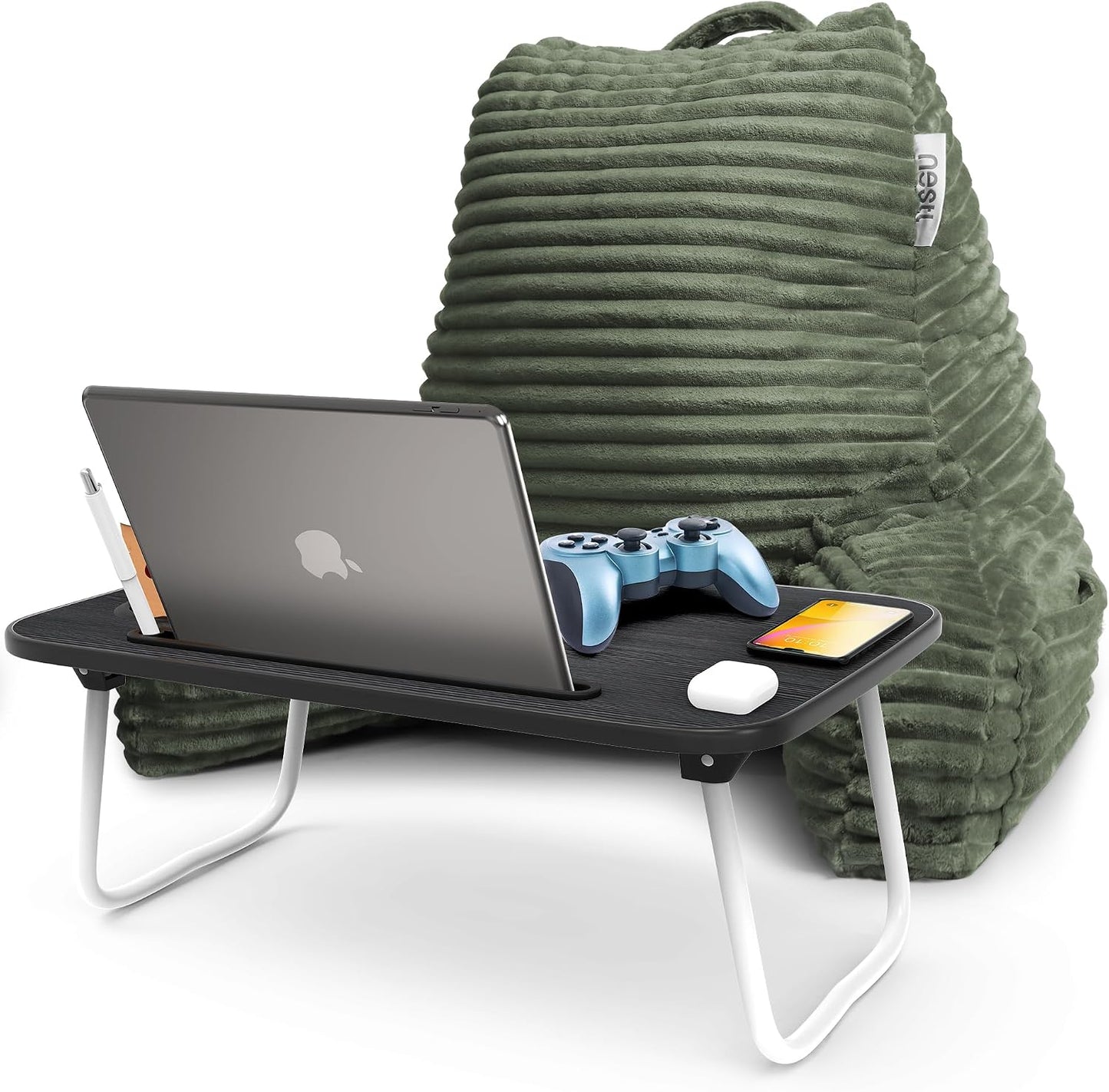 Nestl Reading Pillow with Shredded Memory Foam, Luxe Cut Plush Back Pillow for Sitting Up in Bed, Back and Arms Adjustable Support for Adult & Teens, Backrest Pillows with Washable Cover Dark Grey