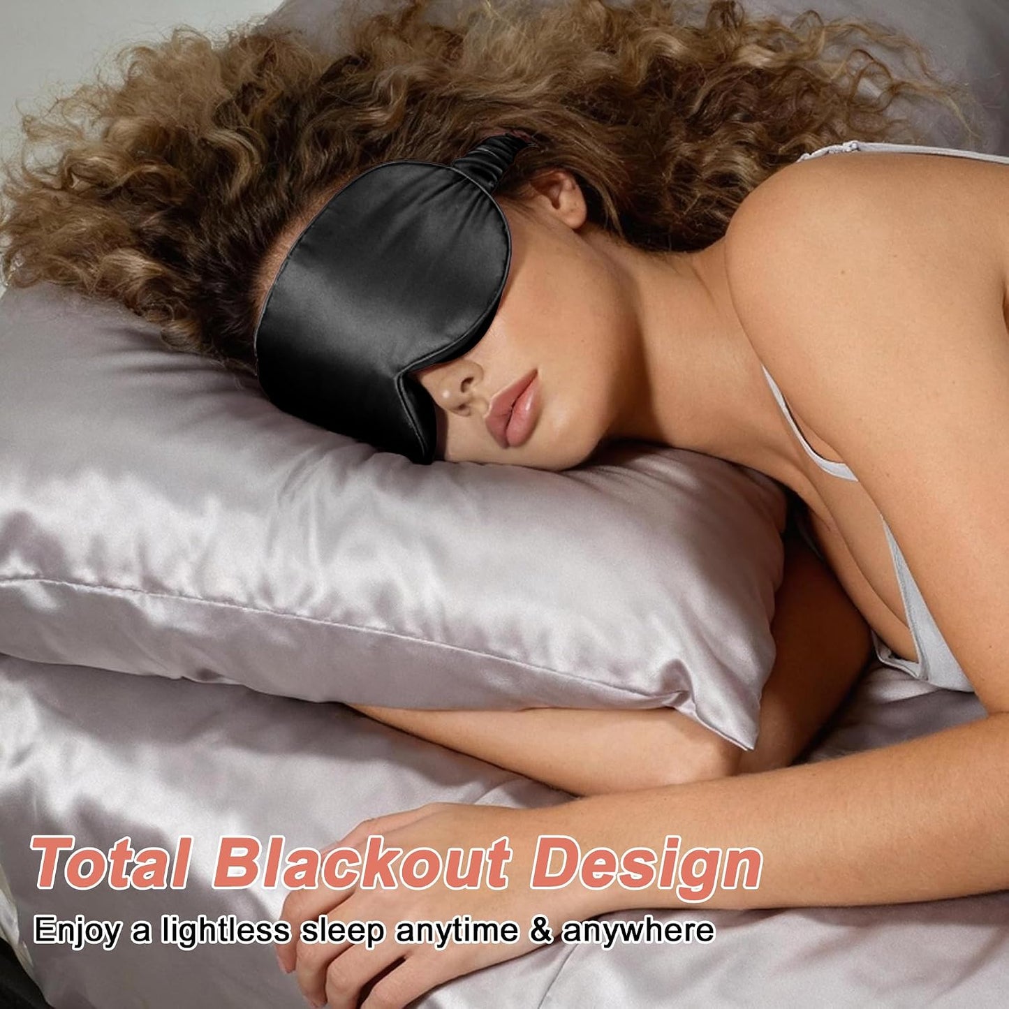 VOCOSTE 3D Silk Sleep Mask with Travel Pouch, Bean Pink | No Eye Pressure for Side Sleepers, Adjustable Strap Ensures Fit, Travel Pouch Keeps Clean
