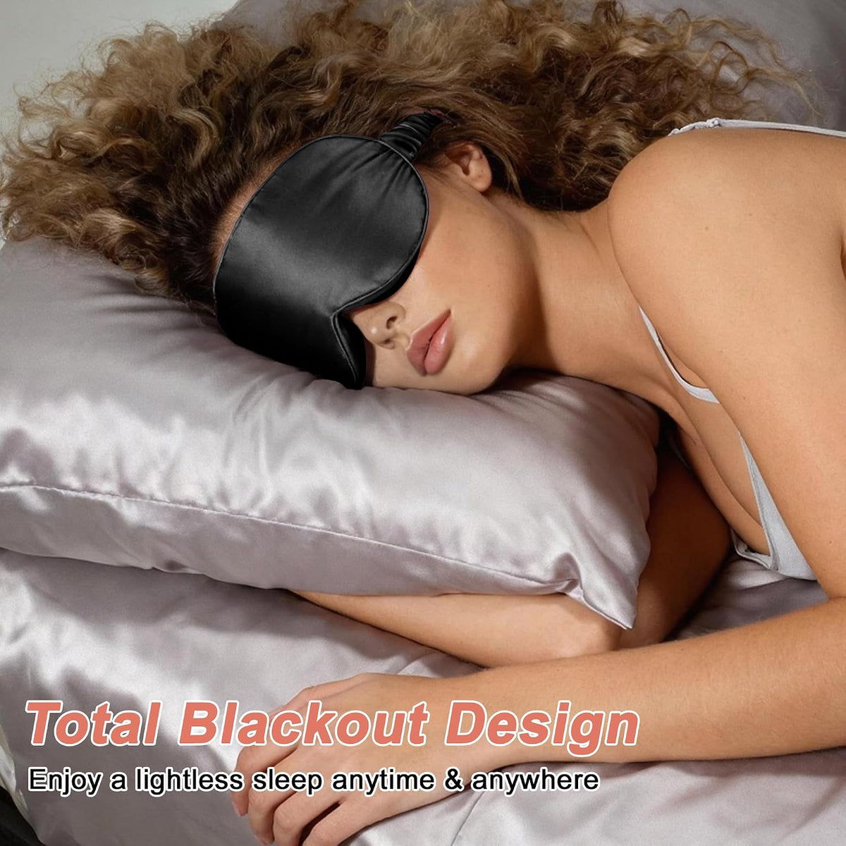 VOCOSTE 3D Silk Sleep Mask with Travel Pouch, Bean Pink