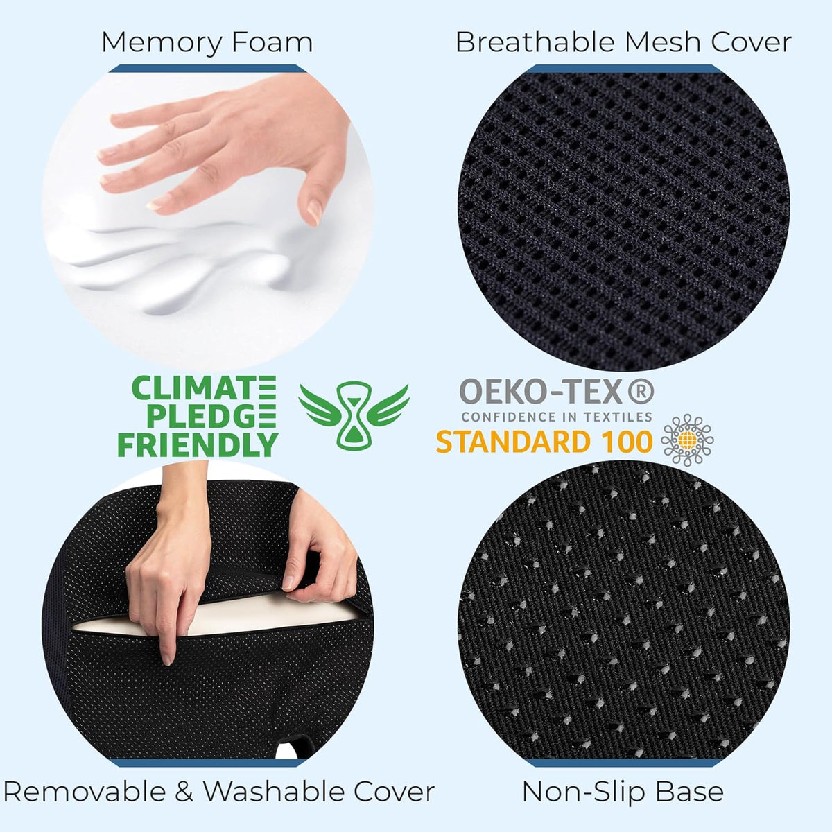 5 STARS UNITED Seat Cushion - Memory Foam Chair Cushion for Tailbone Pain Relief - Ergonomic Support for Coccyx, Sciatica & Butt - Office, Desk & Gaming Chair, Car Seat, Wheelchair, Airplane, Black