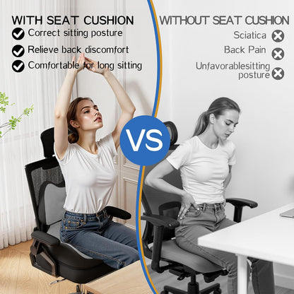 Benazcap Large Memory Foam Seat Cushion Lumbar Support Pillow for Sciatica & Tailbone Pressure Relief Coccyx Pad for Office Chair, Wheelchair, Car, Home, Office, Blue
