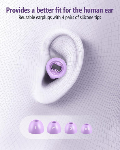 Ear Plugs Noise Cancelling for Sleeping: 45dB Earplugs with 8 Eartips & Ultra-Soft Silicone - Reusable Earbuds for Concerts, Travel, Snoring, Side Sleepers
